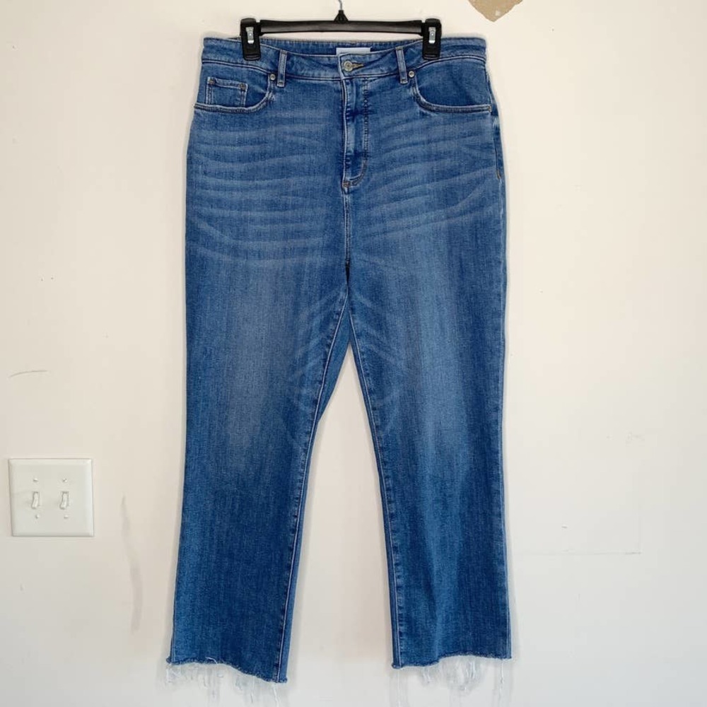 Loft The Curvy Straight Crop Raw Hem Medium Wash Jeans Size 12 26" Inseam